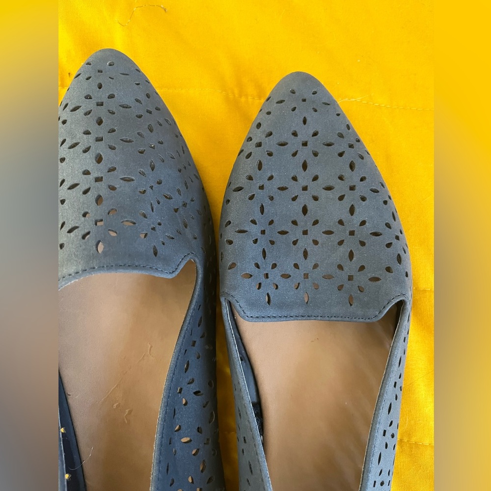 Seychelles Blue Laser-Cut Pointed Toe Flats - Picture 2 of 5